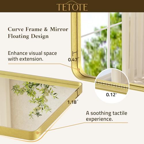 TETOTE 42 x 36 Gold Vanity Mirror Brushed Gold Metal Framed Vanity Mirror, Tempered Glass, Modern Farmhouse Wall Mounted Mirrors for Decorative(Horizontal/Vertical)