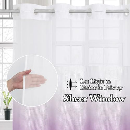 Gibelle No Hook Cloth Ombre Purple Shower Curtain with Liner, 72x74