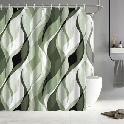 Green Striped Clawfoot Tub Shower Curtain 180x70 inch 30 Hooks