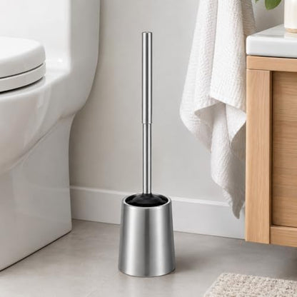 SUS304 Stainless Steel Toilet Brush and Holder Hard Bristles Bathroom Brush Head Toilet Cleaner for Bowl Bathroom Cleaning Brush Caddy with Oily Coating Brushed Chrome