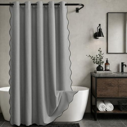 Furlinic Grey Scalloped Shower Curtain No Hook 84 Inch Long Fabric Modern