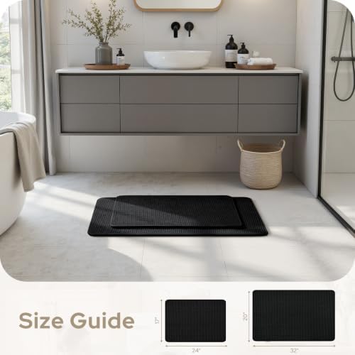 HOMEIDEAS Bathroom Rugs Set 2 Piece Thin Non Slip, Black 17"x24"+20"x32"