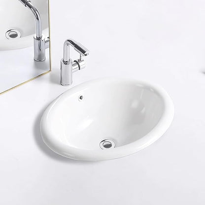 Bathroom Oval Vessel Sink 20" x 16.5" Semi Recessed Sink White Ceramic Sink with Overflow Modern Sinks Bowl Vanity Above Counter Basin