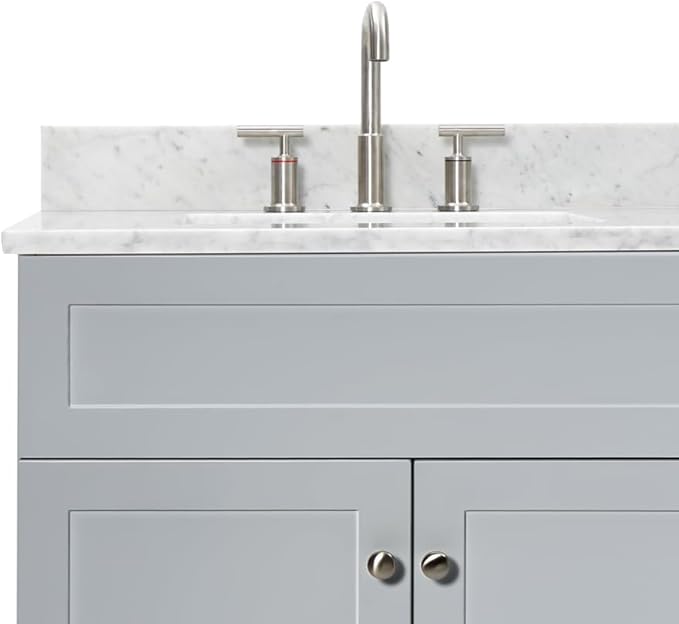 ARIEL Hamlet 72-inch Bathroom Vanity with Sink,Solid Wood, 0.75-inch Italian Carrara Marble Countertop & Backsplash, Double Oval Sink, 4 Soft Closing Doors, 3 Dovetail Drawers, Grey