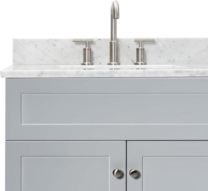 ARIEL Hamlet 72-inch Bathroom Vanity with Sink,Solid Wood, 0.75-inch Italian Carrara Marble Countertop & Backsplash, Double Oval Sink, 4 Soft Closing Doors, 3 Dovetail Drawers, Grey