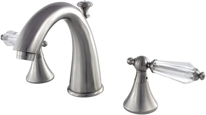 Kingston Brass KS2978WLL Widespread Lavatory Faucet With Crystal Lever Handle, 5-1/2" in Spout Reach, Brushed Nickel