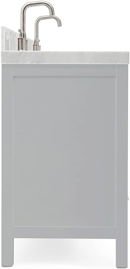 ARIEL Cambridge 72-inch Bathroom Vanity with Sink,Solid Wood, 2-inch Italian Carrara Marble Countertop, Double Rectangular Porcelain Sink, 4 Soft Closing Doors, 6 Dovetail Drawers, Grey