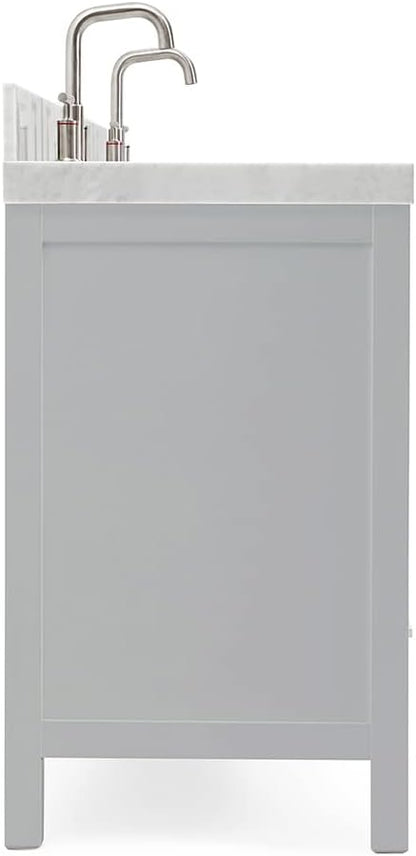 ARIEL Cambridge 72-inch Bathroom Vanity with Sink,Solid Wood, 2-inch Italian Carrara Marble Countertop, Double Rectangular Porcelain Sink, 4 Soft Closing Doors, 6 Dovetail Drawers, Grey