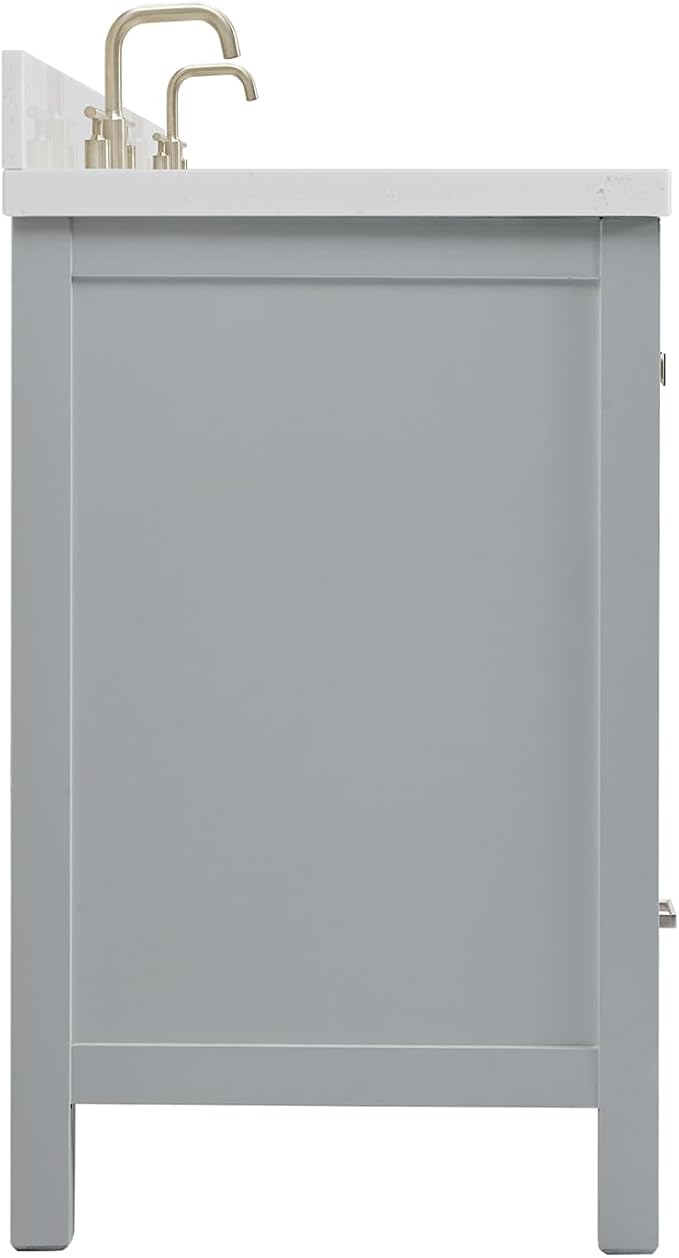 ARIEL Cambridge 66-inch Bathroom Vanity with Sink,Solid Wood, 1.5-inch Carrara White Quartz Countertop, Double Rectangular Porcelain Sink, 4 Soft Closing Doors, 6 Dovetail Drawers, Grey