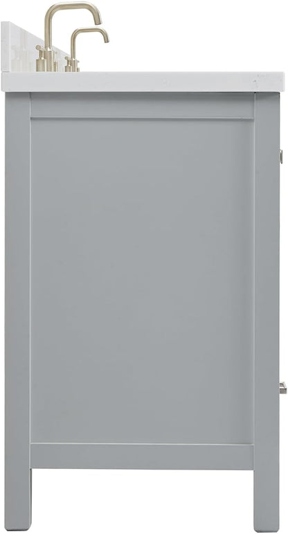 ARIEL Cambridge 66-inch Bathroom Vanity with Sink,Solid Wood, 1.5-inch Carrara White Quartz Countertop & Backsplash, Double Oval Porcelain Sink, 4 Soft Closing Doors, 6 Dovetail Drawers, Grey
