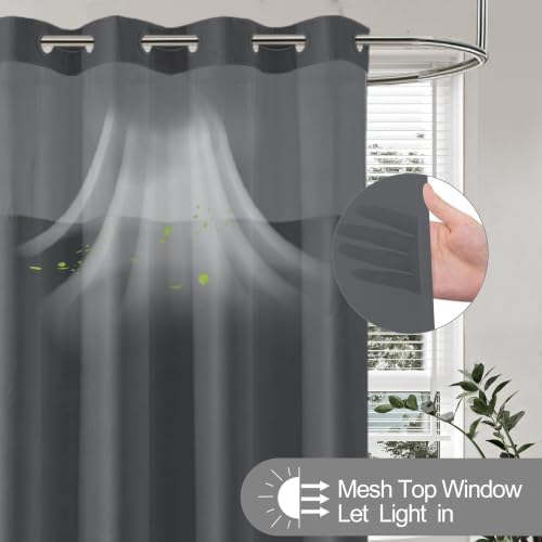 No Hook Shower Curtain and Liner for Bathroom, Ombre Dark Grey, 71" x 74"