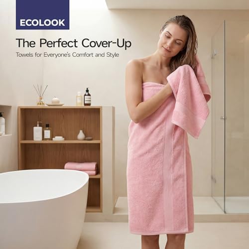 ecolook 2 Pack 100% Cotton Bath Towels, 28 x 55 Inches, Soft