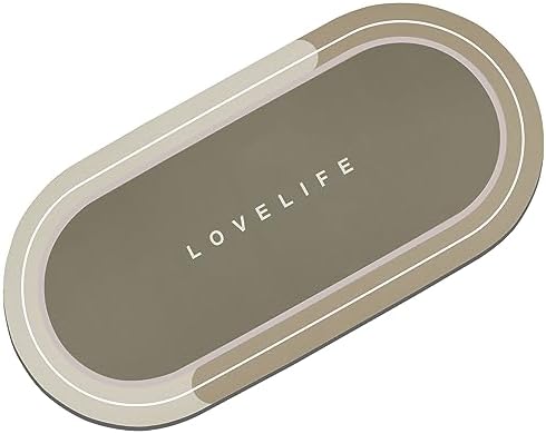 Rubber Bath mats Quick-Drying Non-Slip Bathroom mat Super Absorbent Bath mat Instant Dry Bath mat, Bathroom Rug in Front of The Kitchen Sink, Shower Room, Bathtub, Oval(Beige+16.9x35.4in)