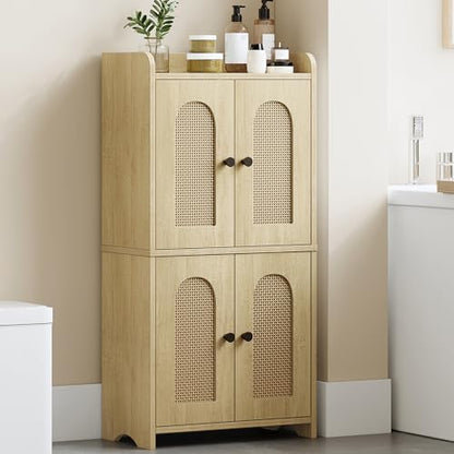 HEXCELEN Small Storage Cabinet, Bathroom Storage Cabinet with 4 Doors, Floor Bathroom Organizer Freestanding for Small Spaces, Living Room, Kitchen, Entryway (Mediterranean, Yellow)