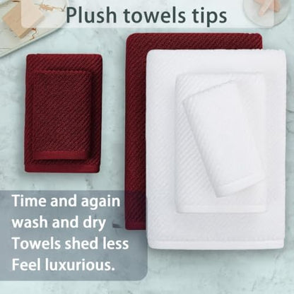 VOOVA & MOVAS 6PC Towel Set, 100% Cotton, Burgundy Red White