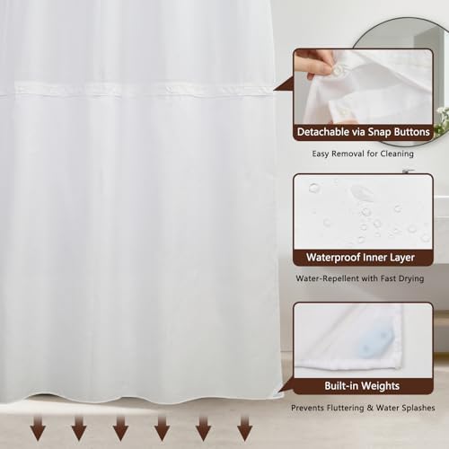 No Hook Tropical Leaf Shower Curtain and Liner Set, 71 x 74 Inch