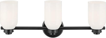Kichler Shae 24.25" 3-Light Vanity Light with White Opal Glass in Black, for Bathroom Vanity, Powder Room, Over a Mirror, (24.25" W x 9" H), 55202BK