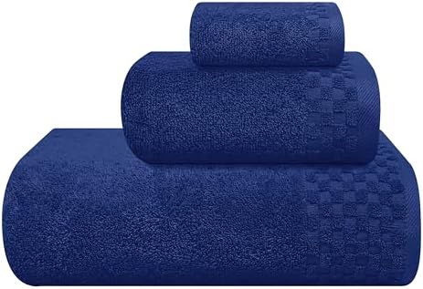 MyOwn Ultra Soft 3 Pack Cotton Towel Set, Contains a Bath Towels 28x55 inch, a Hand Towels 16x24 inch & a Wash Coths 12x12 inch, Ideal Everyday use, Compact & Lightweight - Navy Blue
