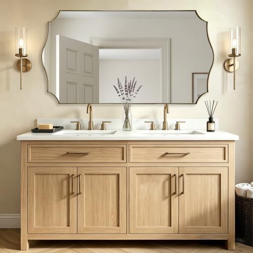ANDY STAR 30"x55" Brushed Gold Scalloped Mirror for Bathroom Sink