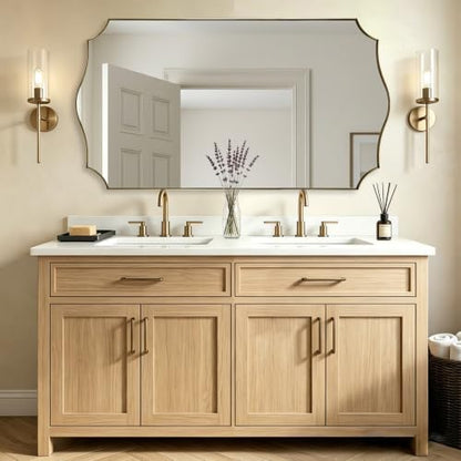 ANDY STAR 30"x55" Brushed Gold Scalloped Mirror for Bathroom Sink