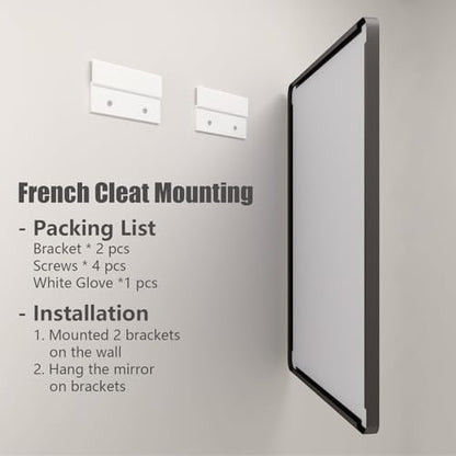 55x40 Inch Black Metal Framed Bathroom Mirror for Wall