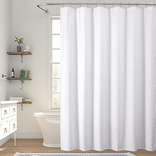 Aiyufeng Moga White Fabric Shower Curtain 90 Inch Extra Long for Bathroom