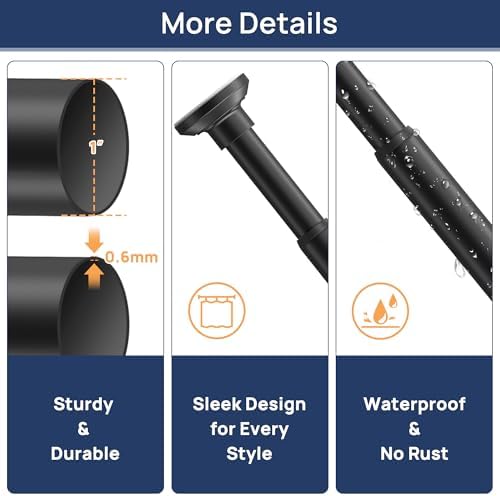 ENJOYBASICS 1" Black Shower Curtain Rod, 30-76" Adjustable, Secure Tension
