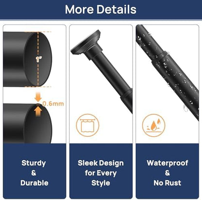 ENJOYBASICS 1" Black Shower Curtain Rod, 30-76" Adjustable, Secure Tension