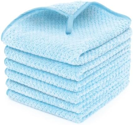 MaopaoBeauty 6 Pack Washcloth Set - Quick Drying & Absorbent Microfiber Gym Towels 13x13 inches - Lightweight & Thin Yoga Towels - Multi-Purpose Camping Towels for SPA, Hotel & Bathroom, Light Blue