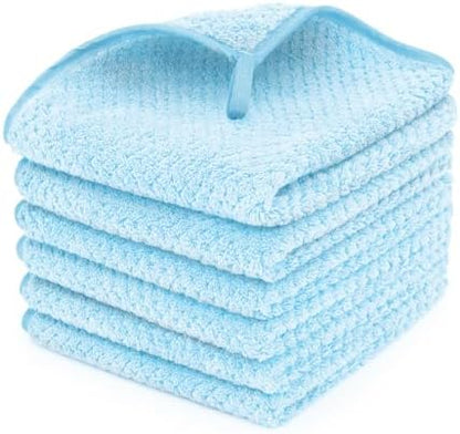 MaopaoBeauty 6 Pack Washcloth Set - Quick Drying & Absorbent Microfiber Gym Towels 13x13 inches - Lightweight & Thin Yoga Towels - Multi-Purpose Camping Towels for SPA, Hotel & Bathroom, Light Blue