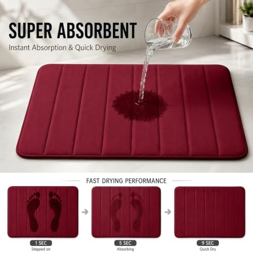Memory Foam Bath Mat Set 3 Piece，Super Soft Absorbent Bathroom Rug Non Slip, Quick Dry,Machine Wash, Perfect Plush Bathroom Rugs,Home Decor Accessories,Burgundy
