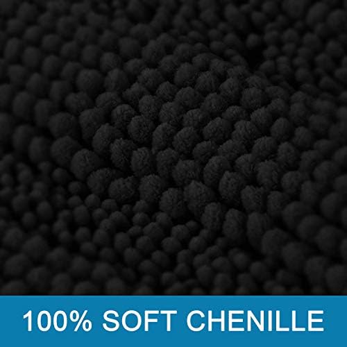 H.VERSAILTEX Bath Mats for Bathroom Non Slip Extra Thick Chenille Striped Bath Rug 24" x 36" Absorbent Non Skid Fluffy Soft Shaggy Rugs Washable Dry Fast Plush Mats for Indoor, Bath Room, Tub - Black