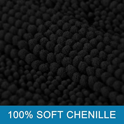 H.VERSAILTEX Bath Mats for Bathroom Non Slip Extra Thick Chenille Striped Bath Rug 24" x 36" Absorbent Non Skid Fluffy Soft Shaggy Rugs Washable Dry Fast Plush Mats for Indoor, Bath Room, Tub - Black