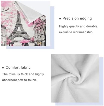 Naanle Stylish Romantic Street View of Paris Eiffel Tower Soft Luxury Decorative 3 Pieces Set Towels, 1 Bath Towel+1 Hand Towel+1 Washcloth, Multipurpose for Bathroom, Hotel, Gym, Spa and Beach