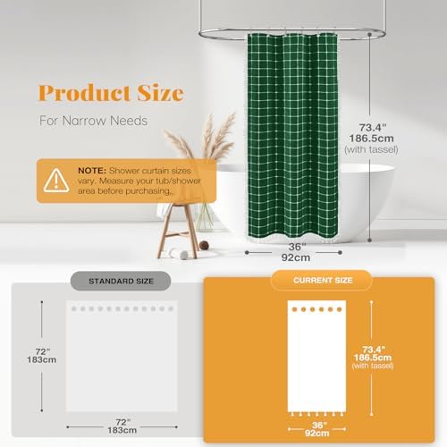 BTTN Stall Boho Farmhouse Linen Shower Curtain Set, 36x72, Emerald Green