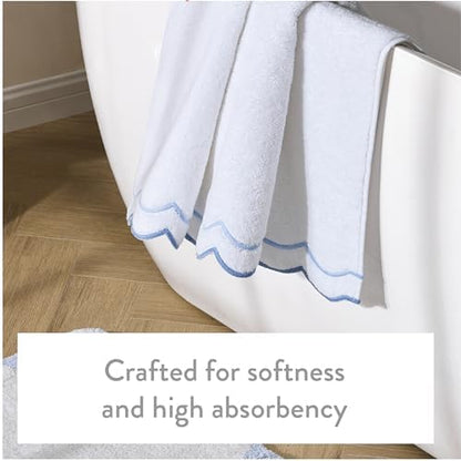 Peri Home 2 Piece Cotton Bath Towel Set, Embroidered, White, Blue Scallop
