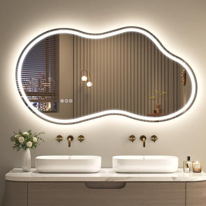 SMIROR 48x26 Irregular Led Lighted Bathroom Vanity Mirror
