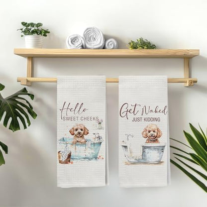 Funny Poodle Hand Towels, Hello Sweet Cheeks Bathroom Decor, Poodle Gifts Decorative Hand Towels for Bathroom Washroom Restroom, Gifts for Poodle Lovers, 16x24 Inch Set of 2