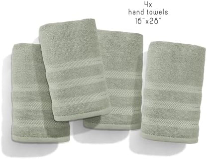 Hearth & Harbor Luxury Hand Towels - 100% Ring Spun Cotton Hand Towels for Bathroom, Shower, Spa, Soft & Absorbent Towels, 4 Piece Set, Sage Green