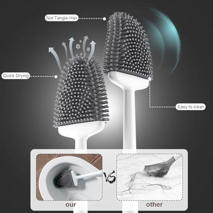 Sellemer Silicone Toilet Brush, Ventilation Slots Holder 1 Pack Pearl White