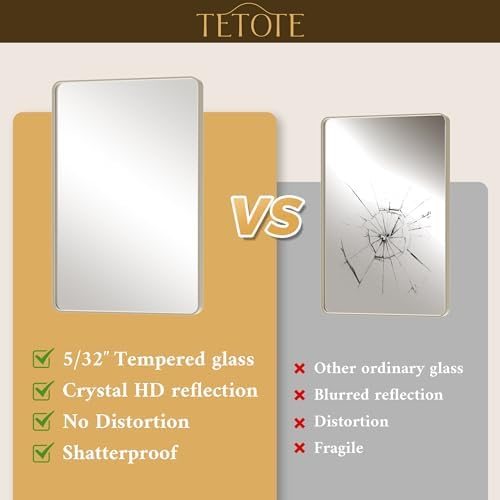 TETOTE Brushed Nickel Mirror 28 x 36 Brushed Nickel Metal Framed Bathroom Mirror, Tempered Glass, Modern Farmhouse Wall Mounted Mirror for Decorative(Horizontal/Vertical)