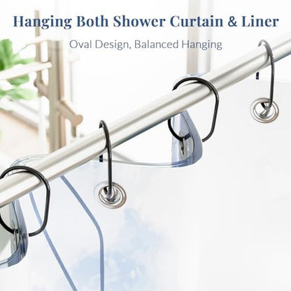 Bathway Shower Curtain Rings, Bathway Shower Curtain Hooks, Black Shower Curtain Hooks Rings Rust Proof, Anti-Drop Smooth Shower Rings for Curtain, 12 Pcs Metal Shower Hooks for Shower Curtain Rod