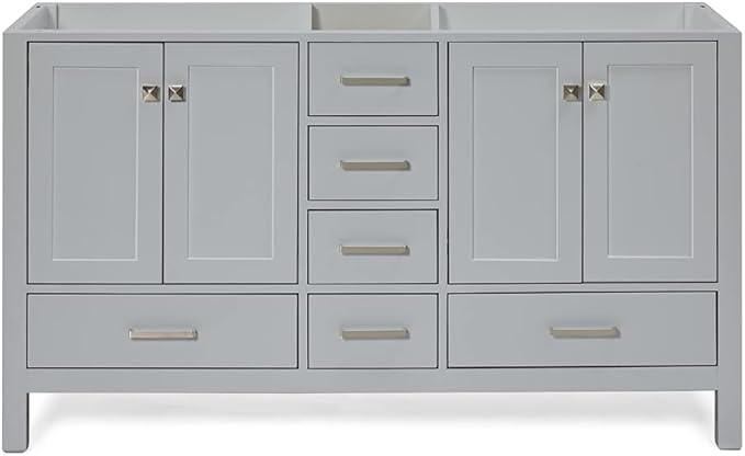 ARIEL Cambridge 60-inch Bathroom Vanity Base Cabinet,Solid Wood, 4 Soft Closing Doors, 6 Dovetail Drawers, Grey