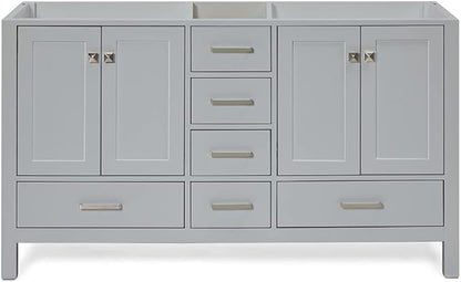 ARIEL Cambridge 60-inch Bathroom Vanity Base Cabinet,Solid Wood, 4 Soft Closing Doors, 6 Dovetail Drawers, Grey