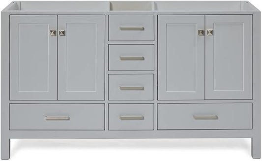 ARIEL Cambridge 60-inch Bathroom Vanity Base Cabinet,Solid Wood, 4 Soft Closing Doors, 6 Dovetail Drawers, Grey