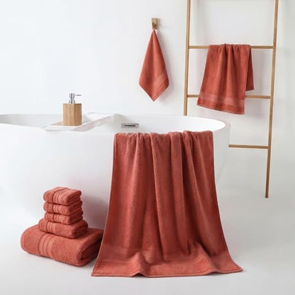 REDKISS 8 Piece Burnt Orange Towels Set, 100% Cotton, 600 GSM