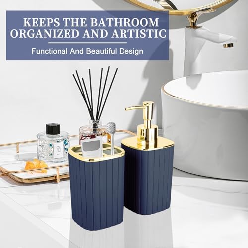 RRM Bathroom Soap Dispenser and Toothbrush Holder Set, Navy Blue