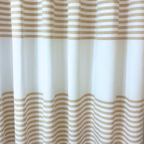 Serafina Home Tan Beige & White Striped Cotton Bathroom Shower Curtain