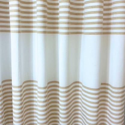 Serafina Home Tan Beige & White Striped Cotton Bathroom Shower Curtain