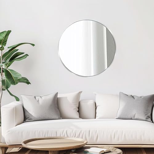 Silver Circle Mirror 26 inch, Round Mirror, Brushed Nickel, Chrome